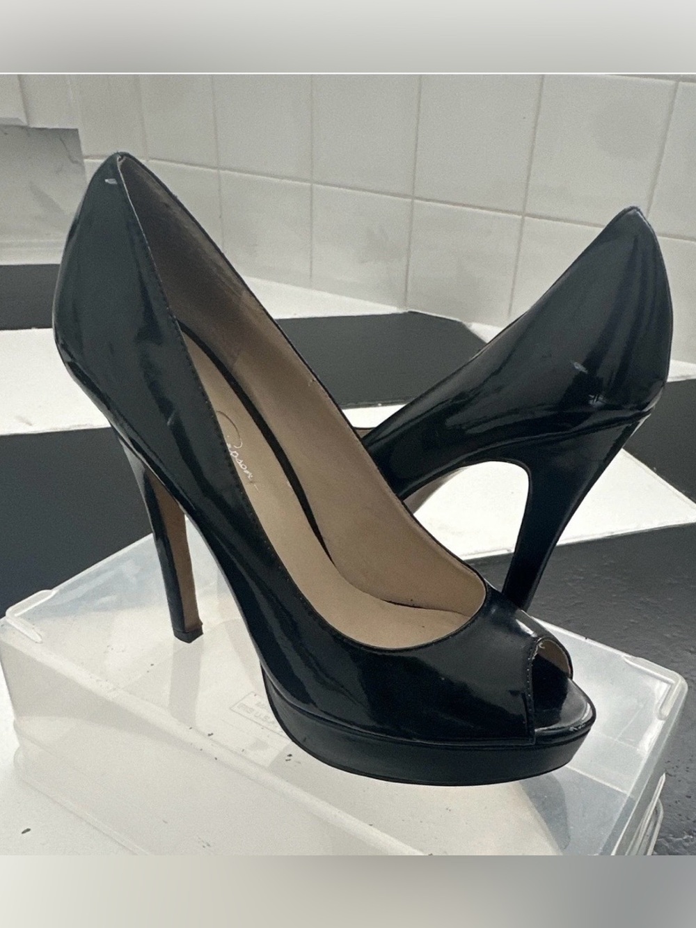 Jessica Simpson Black Patent Peep-Toe Stiletto Pumps - Picture 3 of 3